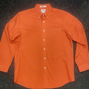 L.L. Bean Men's Vibrant Orange Plaid Shirt Wrinkle Free SZ Med- Reg